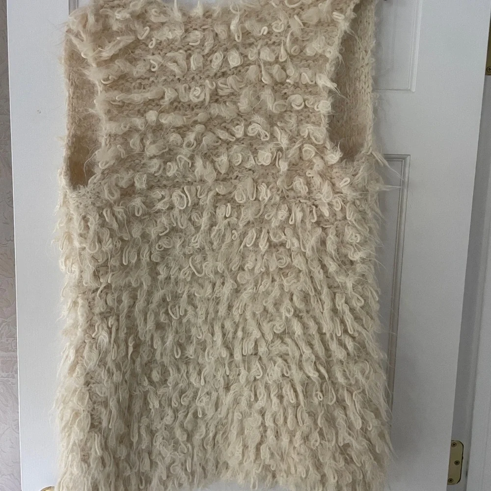 Tory Burch Cream Loop Knit Faux-Shearling Vest